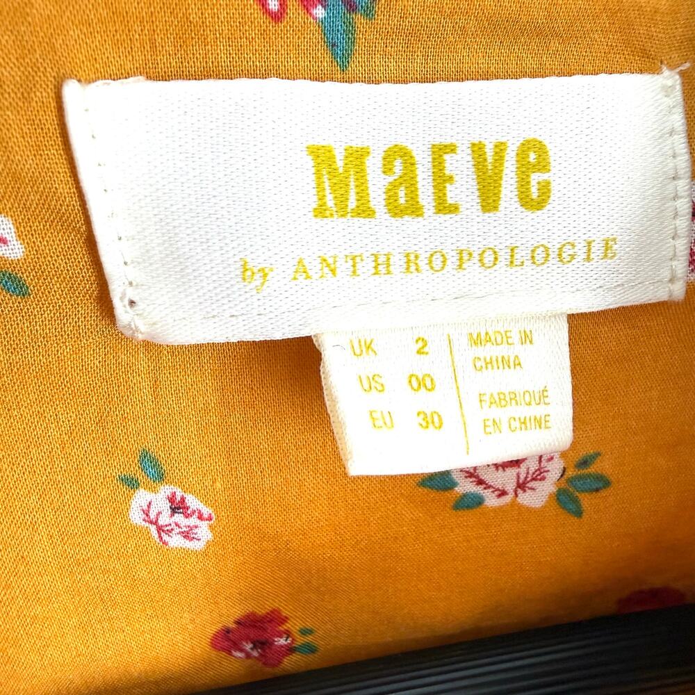 Marve By Anthropologie Sz US 00 XS Yellow Floral Long Sleeve Blouse Shirt Top - Picture 3 of 7